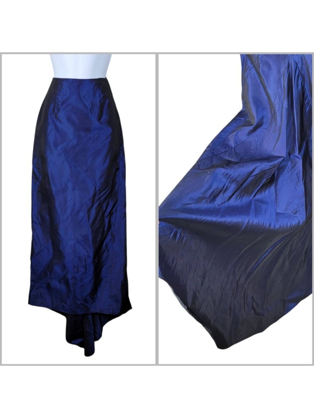 Formal Taffeta Maxi Pleat Back Train Skirt Size 2/4 Jewel Tone Blue Vintage 90s